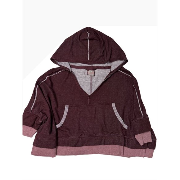 XS We the Free People Bonfire Hoodie Cropped Sweatshirt Fig Maroon Oversized Coz - Picture 2 of 11